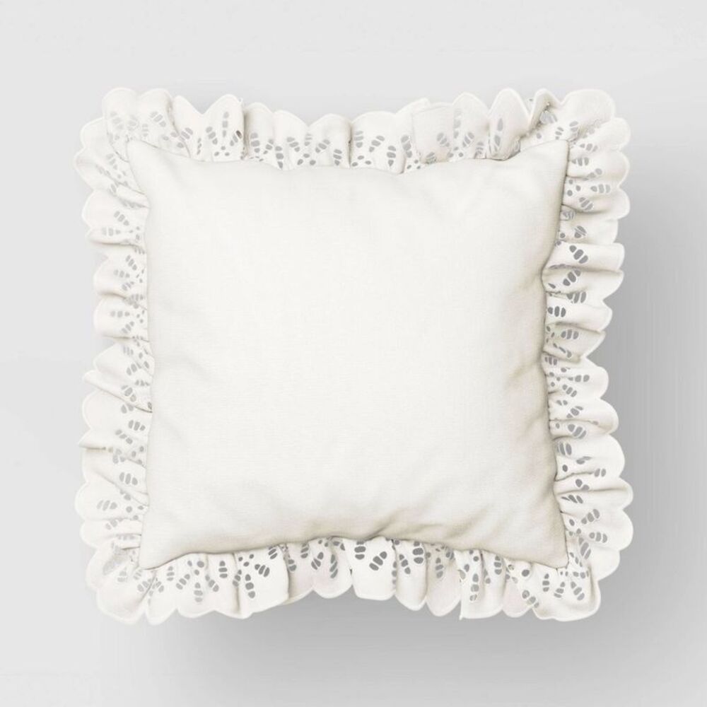 26"x26" Eyelet Ruffle Outdoor Patio Throw Pillow I Ivory